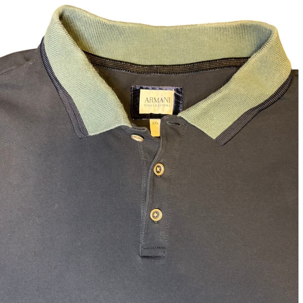 Armani Collezioni Men's Black Knit Polo Gray Collar Shirt XXL